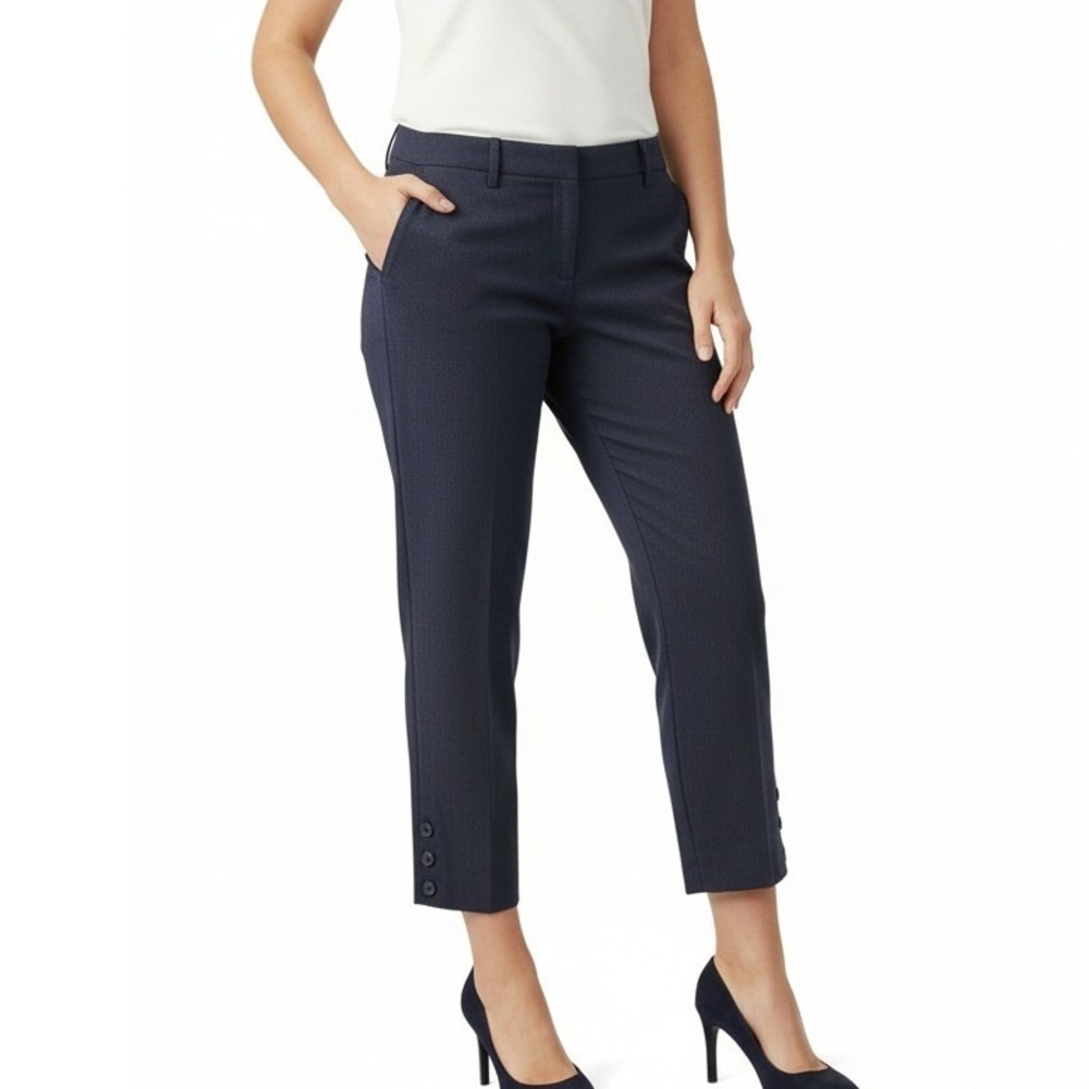 Talbots Women Curvy Ankle Pants‎ Navy Blue Bi-Stretch Button Hem Workwear 10P